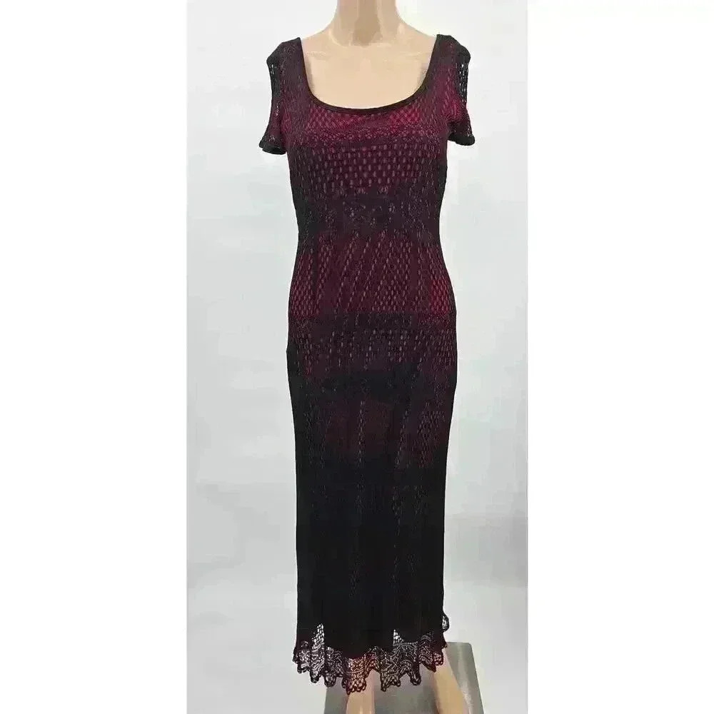 Vtg 90s/Y2K Breaking Loose Juniors Size 7/8 Black and Red Lace Goth Grunge Dress